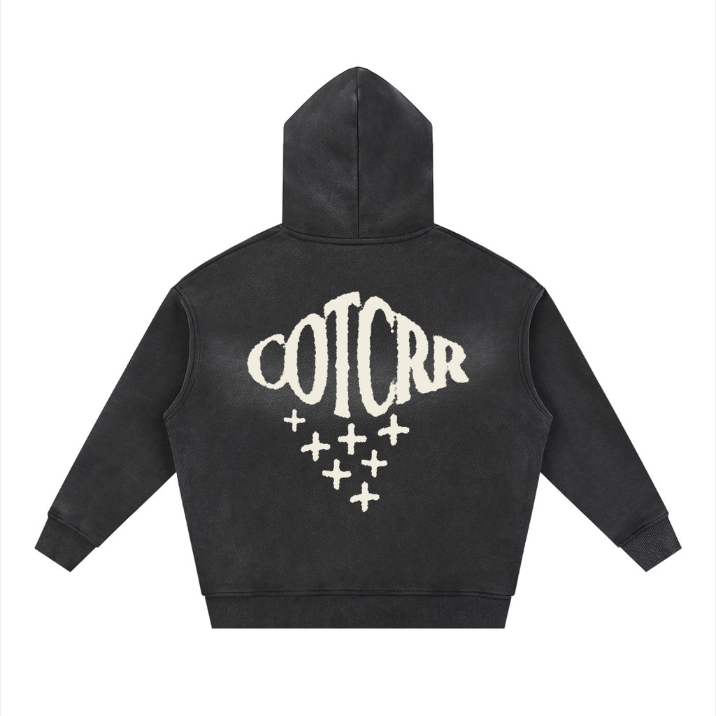 "+++" Sunfade Two-way Zipper Boxy Fleece Hoodie