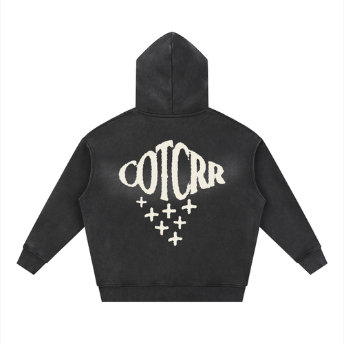 "+++" Sunfade Two-way Zipper Boxy Fleece Hoodie