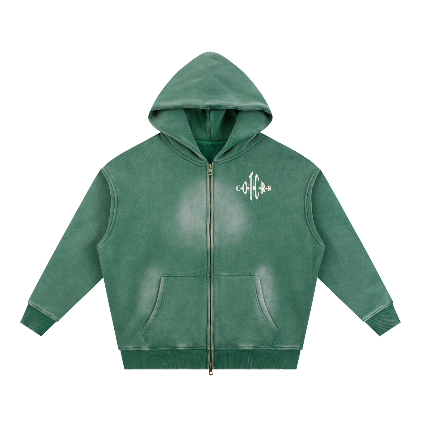 "+++" Sunfade Two-way Zipper Boxy Fleece Hoodie