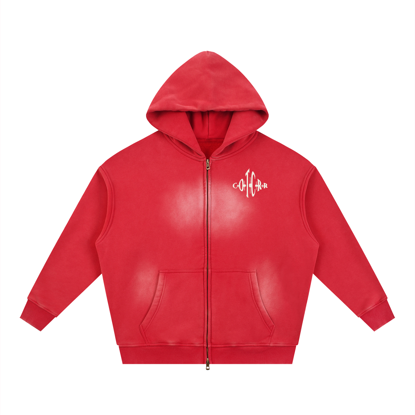 "+++" Sunfade Two-way Zipper Boxy Fleece Hoodie