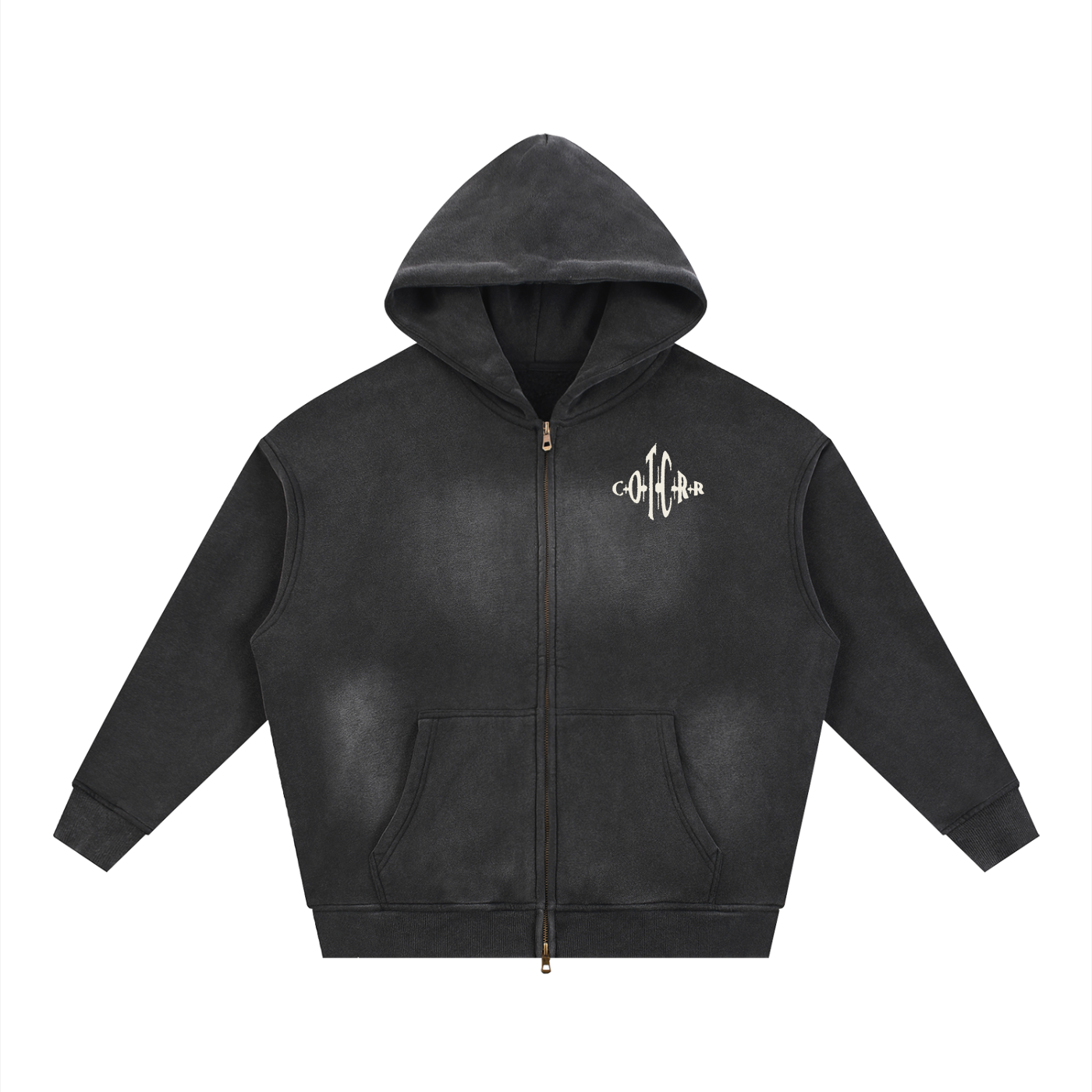"+++" Sunfade Two-way Zipper Boxy Fleece Hoodie