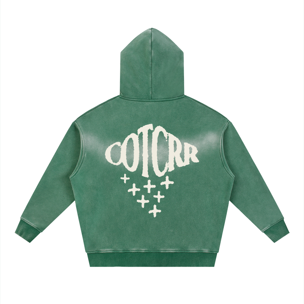 "+++" Sunfade Two-way Zipper Boxy Fleece Hoodie